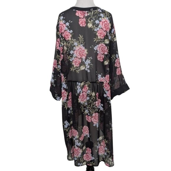 Torrid Floral Sheer Tunic Womens Size 3X Black Hi Low Button Front V Neck Shirt - Picture 10 of 15